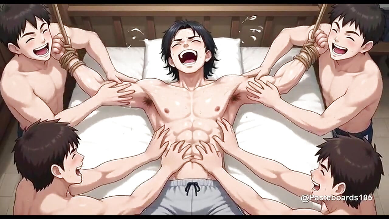 House Initiation - Pledges Tied To The Bunk Frames, Hands All Over Their Ribs (2D Anime Bara)