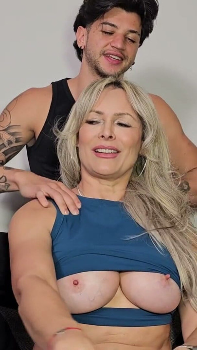 Busty blonde MILF fucked on the living room couch by her best friend's son | Clip 1