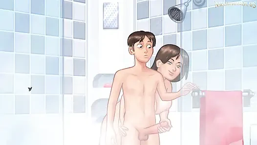 Stiefmutter wird von seinem massiven schwanz in der dusche überrascht - Summertime saga 37 von dark Nnerin - Hentai porno-spiel 3D