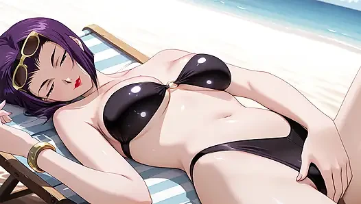 Faye valentine berjemur berubah menjadi seks di pantai. Faye Valentine Hentai Cosplay