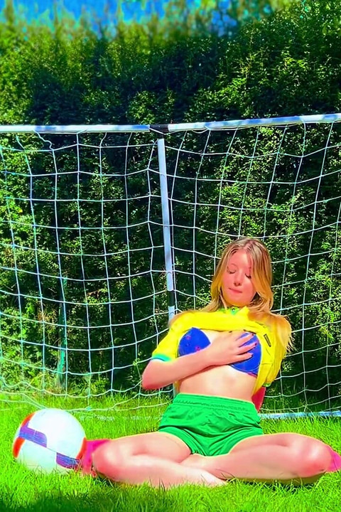 Brazilian Football Girl Jersey Tease to Lingerie Orgasm