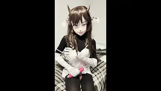 Siyah zentai kigurumi vibratör ve mastürbasyon