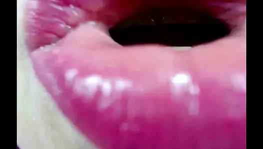 Very close-up shots of a mature slut's pussy with purple hair and other parts of her slutty body...))