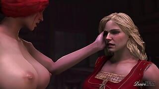 Futa Triss Enjoying the Night with Two Hot Blondes the Witcher Futanari Corruption of the Lodge