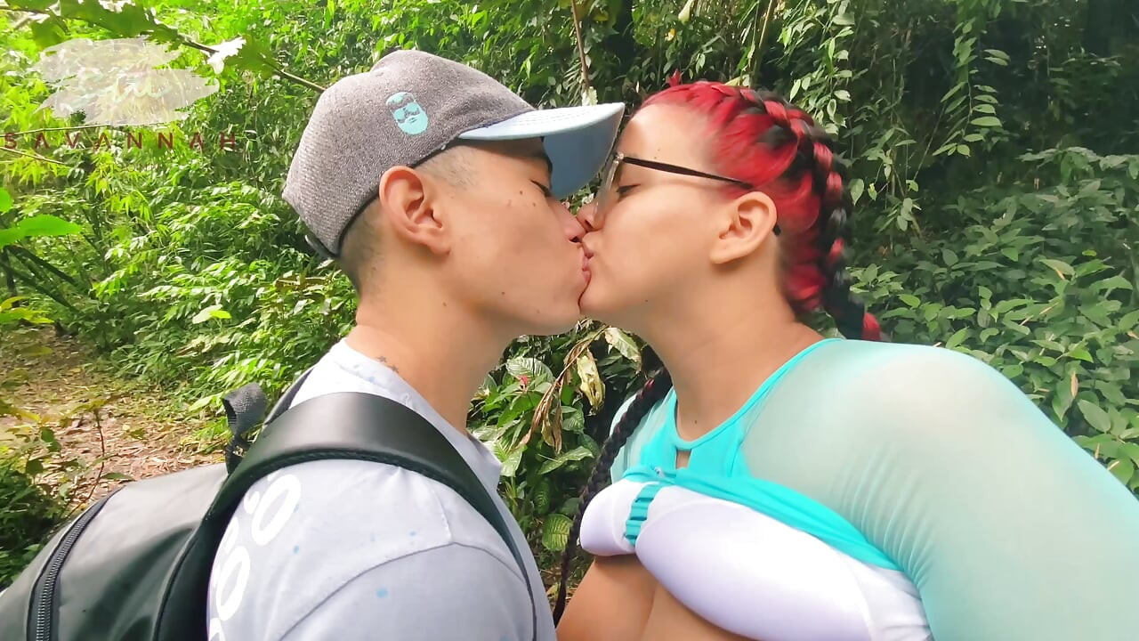 Chubby with glasses training in the woods lets a stranger rip her pants