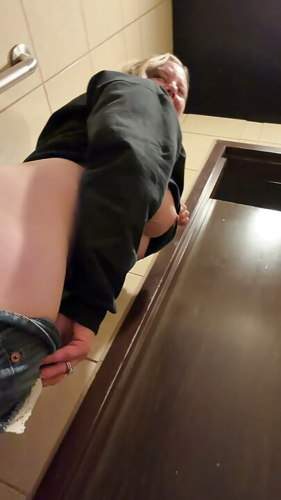 Wife Almost Caught Sneaking in to Restroom to Get Fucked