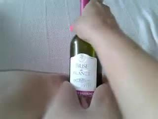 Wine bottle pussy fuck