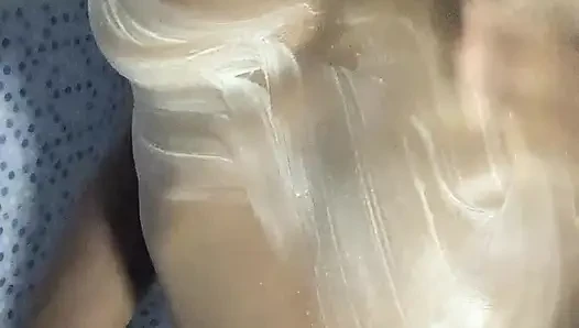 HOT ebony teen enjoys touching her boobs