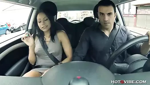 Horny Latin GF squirts in his car