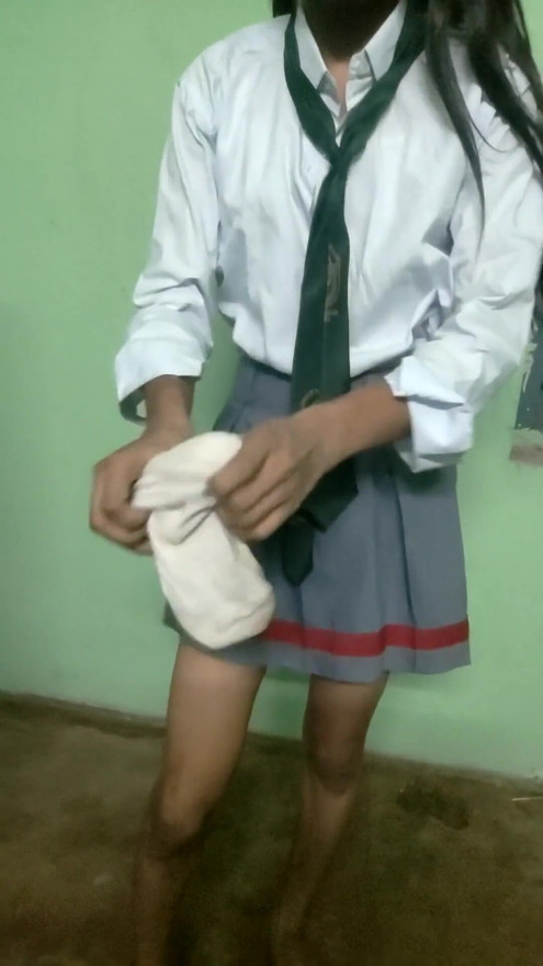 cute indian femboy in school dress strip tease | Clip 2