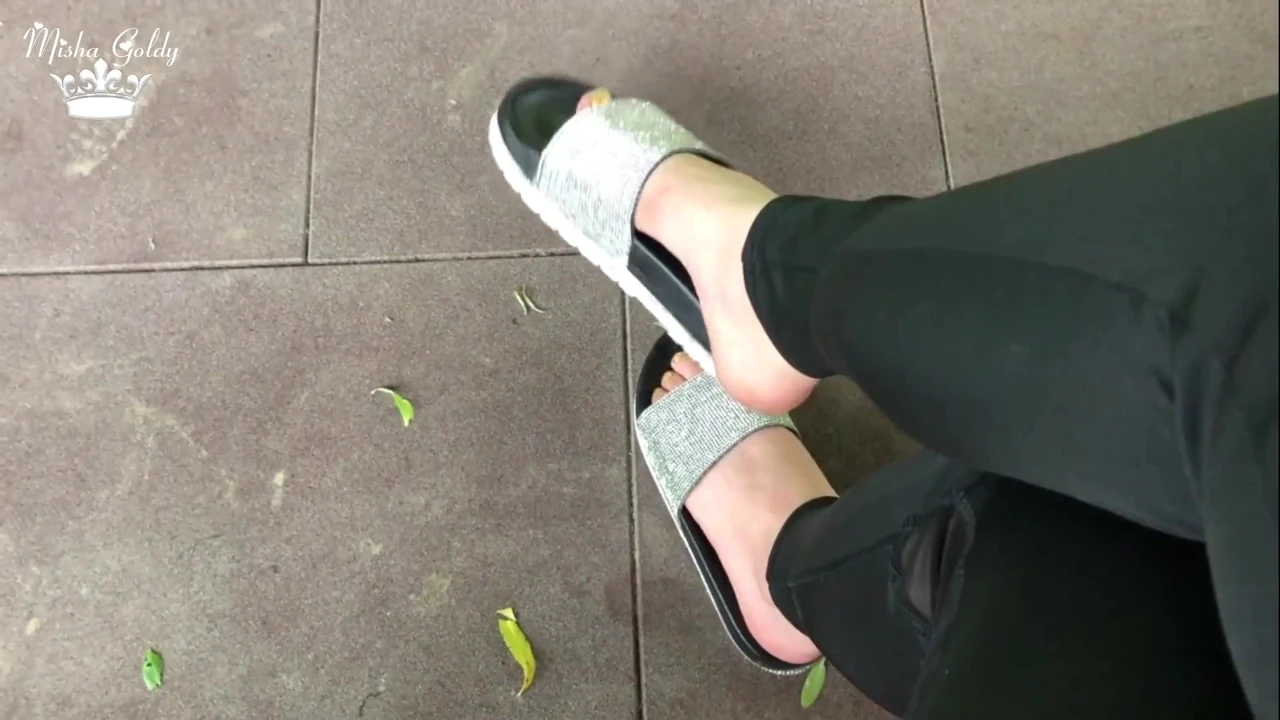 My new shiny slippers dangling everywere outdoor