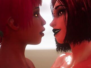 2个恶魔女孩互相做爱 - 3d动画