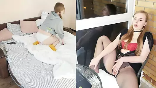 Извращенная мать смотрит по скрытой камере как её дочь мастурбирует