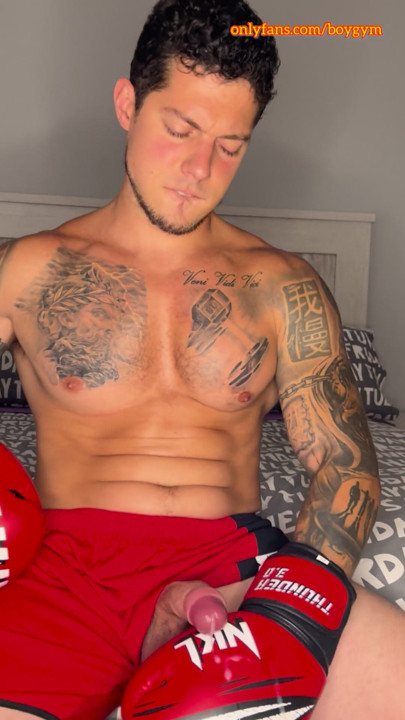 My BIG COCK Cums With A Boxer Gloves
