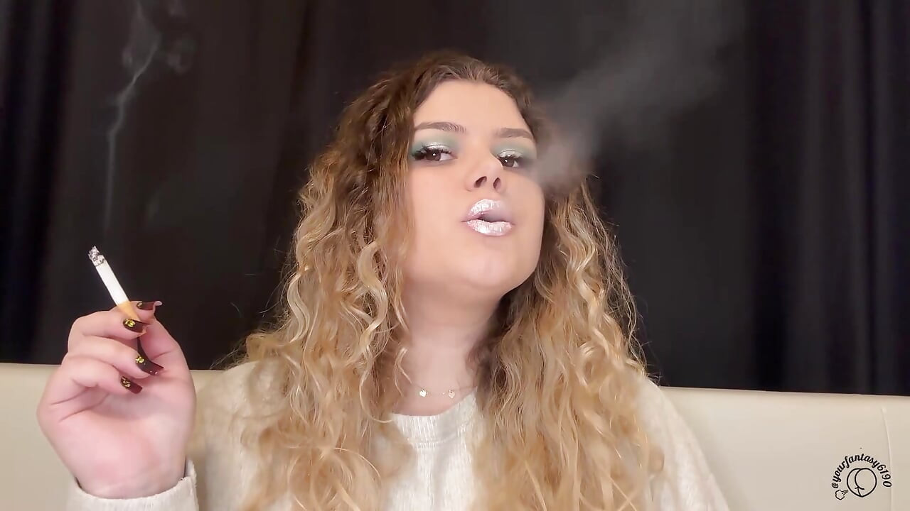 Pink Lips Smoking with Curly Hair