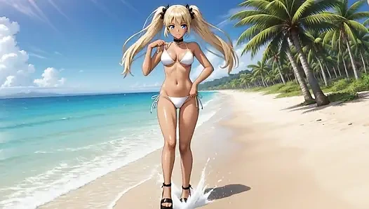 On the Beach with hot Nami - She play with her pussy