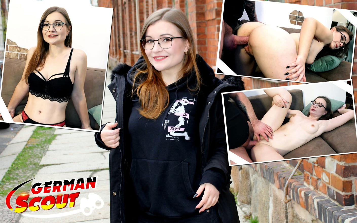 Německý skaut - německá studentka s malými brýlemi Tiny Emily vyzvedněte a promluvte si na castingu, šukání
