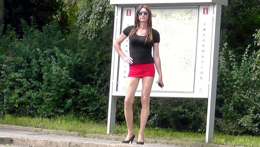 Crossdresser Sissy in short Skirt in public