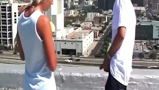 Blonde MILF Squirts While Riding Cock on Rooftop