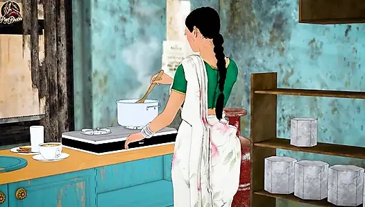Hintli saali yaşlı üvey kız kardeşini sert siktiği için Jiju'ya yalvarıyor çiftlik evinde üçlü sekse katılıyor