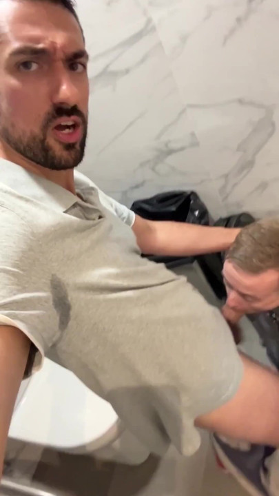 sexy papi having sex in a public bathroom with a twink with big cock | Clip 1