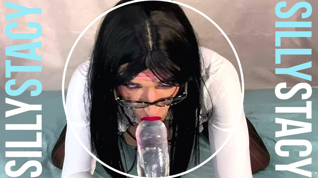 Cute Sissy stretch here mouth by huge clear dildo