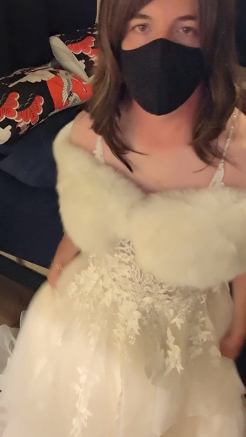 Emotional moment from "Making love to bride's luxurious wedding gown and white fur shawl"