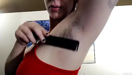 Ketiak berbulu hitam panjang closeup