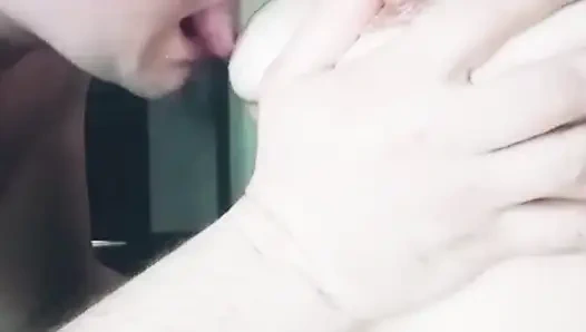 Lick the whipped cream from the breasts well, a lot of whipped cream