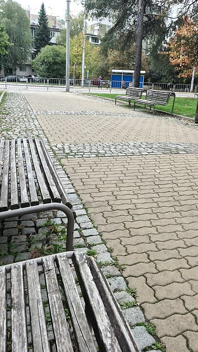 Bulgarian fat cock gets hard on a public park bench