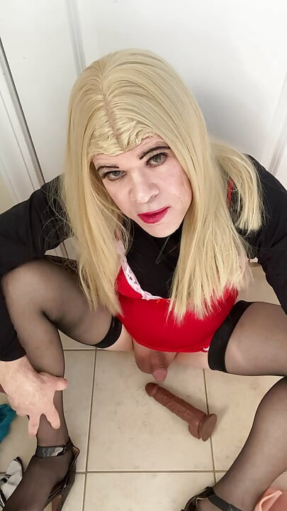 Part 1 Amateur Sissy Crossdresser in lingerie stockings high heels with small dick talks dirty sex talk