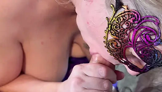 Amateur wife gives head in POV, super close up cum in mouth