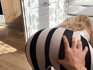 MILF in tight tights bent over and relaxed her big ass for anal sex