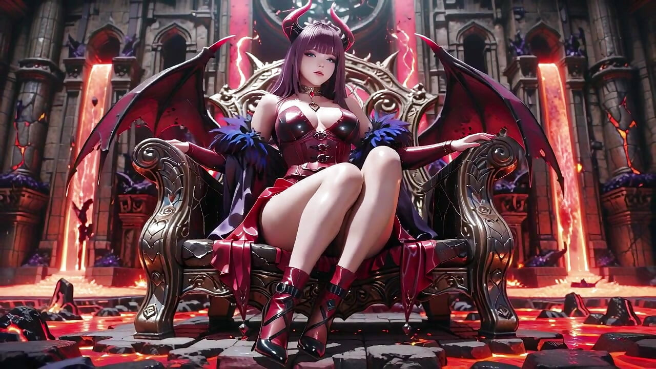 Purple-Haired Demon Queen! A Forbidden Feast on the Magma Throne, Red-Black Armor Clinging to Scorching Skin!