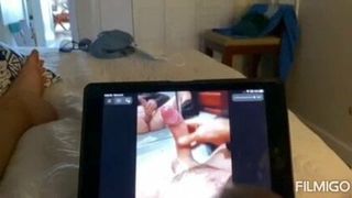 Stroking my cock with a friend on kik and both cumming