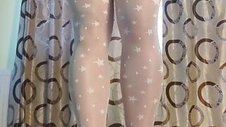 White pantyhose whith stars for teen masturbation