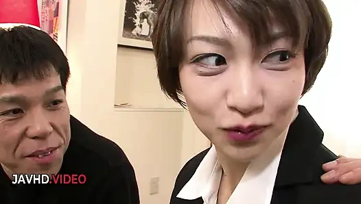 Akina Hara Gets Cream-Pied After Sizzling Asian Blowjob Threesome Action