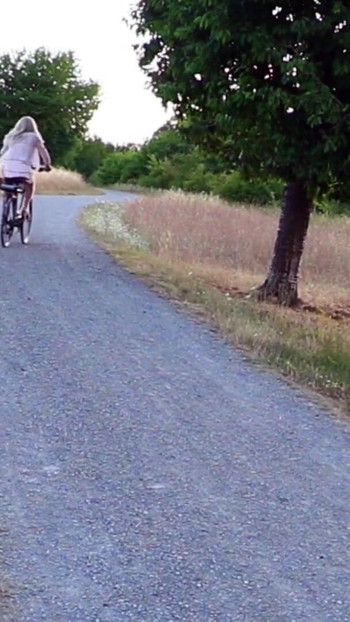 Jaw-dropping moment from "Posed & Wanked In Public - most exciting is biking in short clothes and shiny nylon stockings"