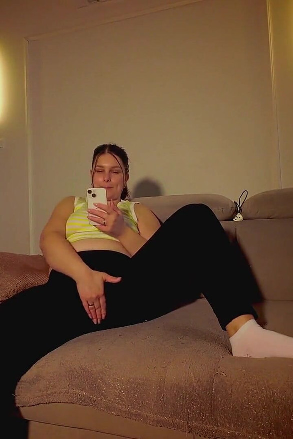 Hot MILF Home Alone Late Evening Masturbation on the Sofa