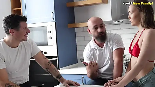 Will Your Friend Fuck My Ass Too, Daddy? 19 Yo Teen in a Rough Anal Orgy with Her Stepdad and His Friend!