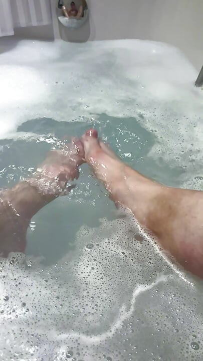 I enjoy soaking my sexy legs in the bathtub