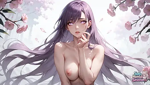 Violette haargöttin schluckt morgens kaffee im sonnengeschienen heiligtum