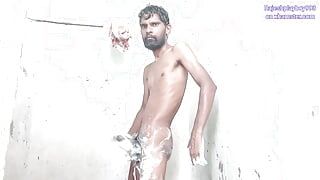 Rajeshplayboy993 showering in the bathroom, masturbating cock and cumming in the bathroom