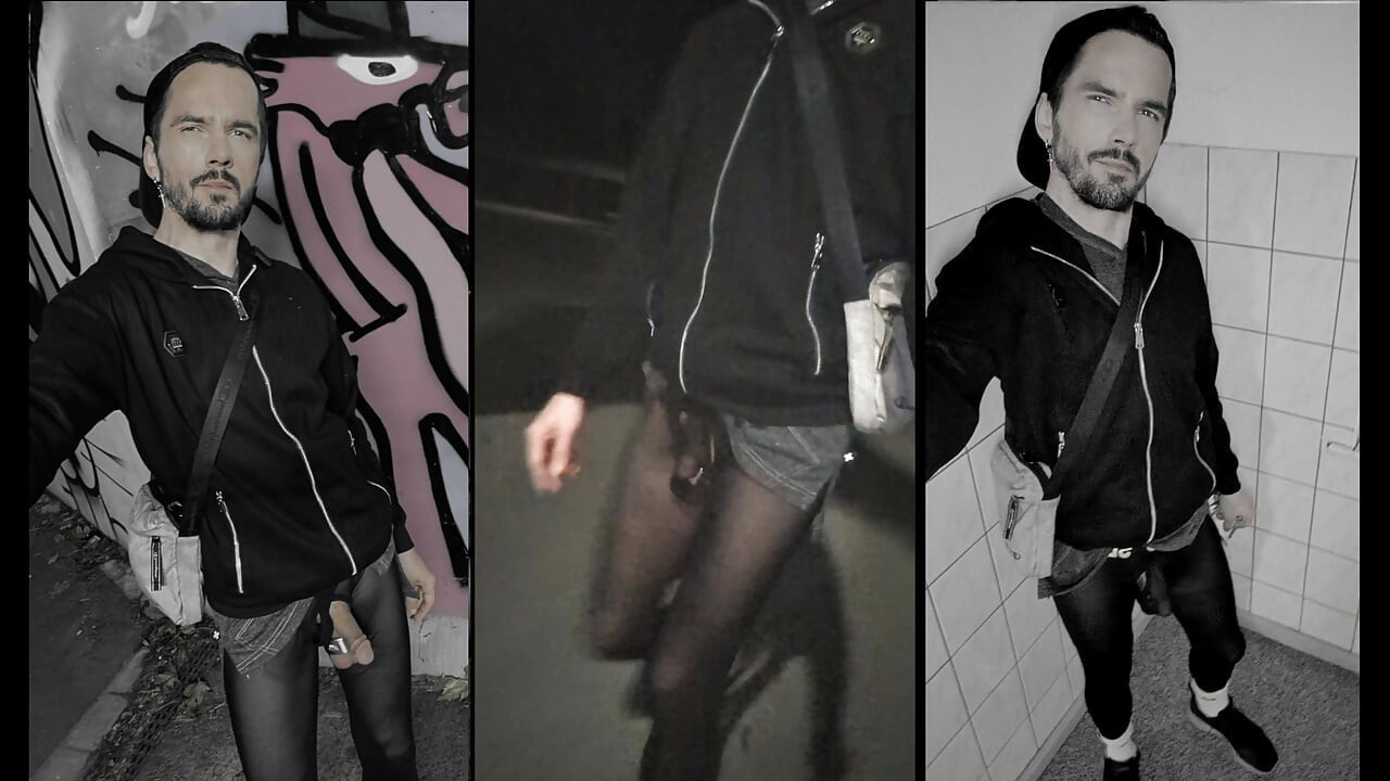 Walking through the city in see-through leggings (Bulge Meggings)