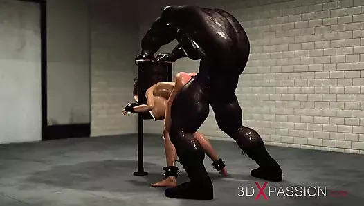 Super Busty Brunette in Cuffs Gets Fucked Hard by a Big Black Cock