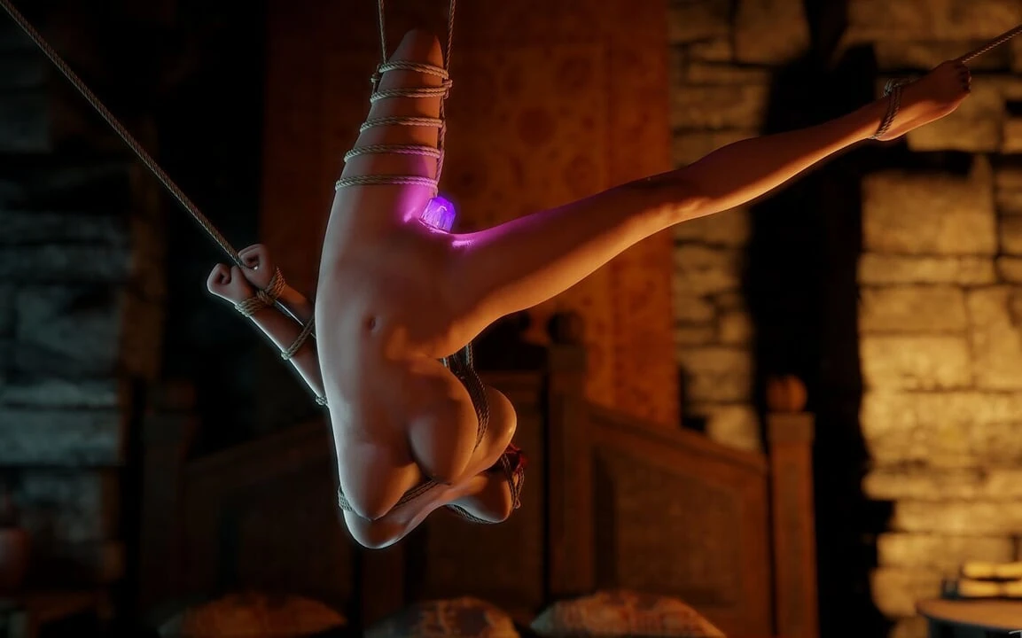Shibari 悬架中的 Triss 被一个神奇的水晶操