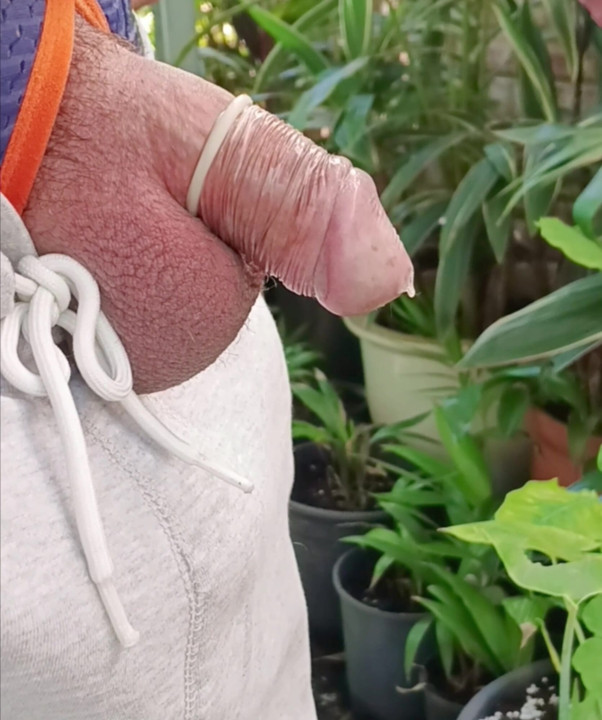 Straight guy with small  flaccid cock pissing into extra small condom
