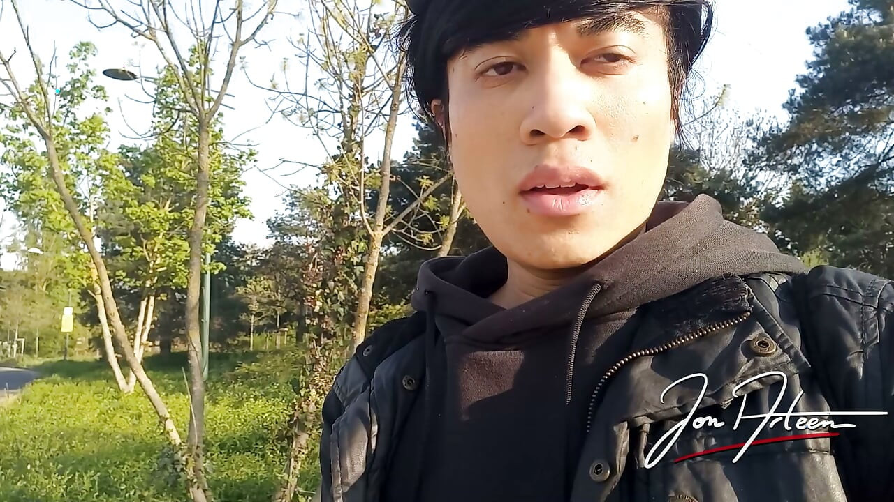 Gay boy Jon Arteen freeballing showing his dick and naked ass outdoor