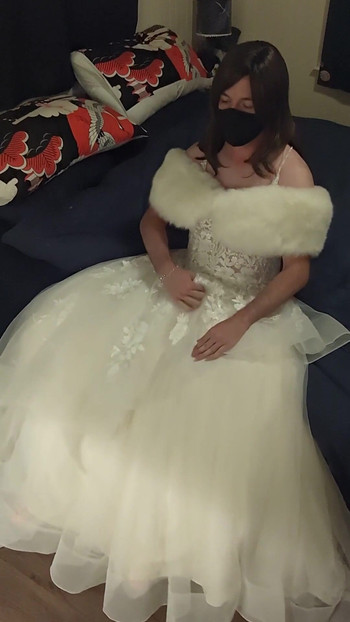 Emotional moment from "Making love to bride's luxurious wedding gown and white fur shawl"