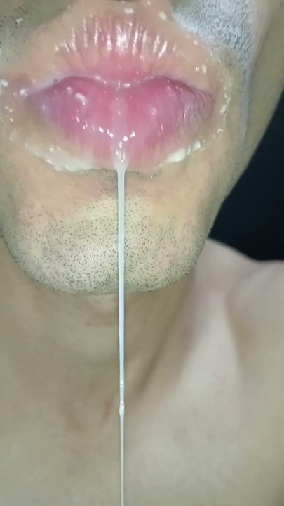 Cum in my mouth, play with your cum, and swallow it, close-up, naughty gay, tongue, sloopy | Clip 1